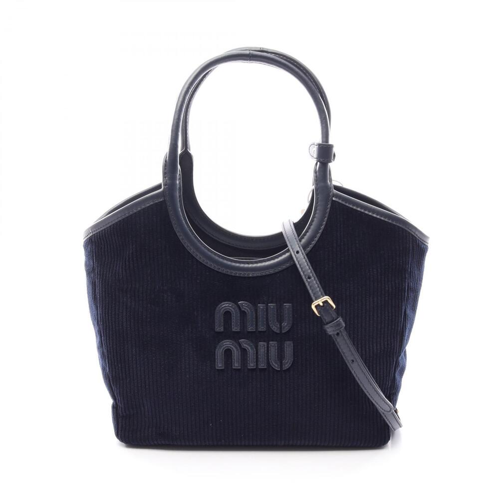 Miu Miu Ivy Handbag Leather Corduroy Navy Blue